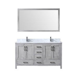 English Elm Distressed Grey 60" Double Bath Vanity with Carrara Marble Top, Chrome Faucet, 58" Mirror — Durable B2731S00994