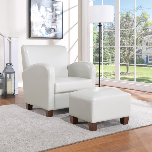 OSP Home Furnishings Aiden Chair & Ottoman Faux Leather Cream