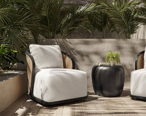 Sunpan Bora Swivel Lounge Chair - Elegant Outdoor Seating with Moisture-Repellent Cream Boucle Fabric