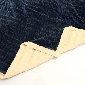 English Elm Cotton Velvet Stonewashed Hand-Quilted Bedspread with Flanged Edges, 88"x92" Queen Size Luxury Indigo B346P321259