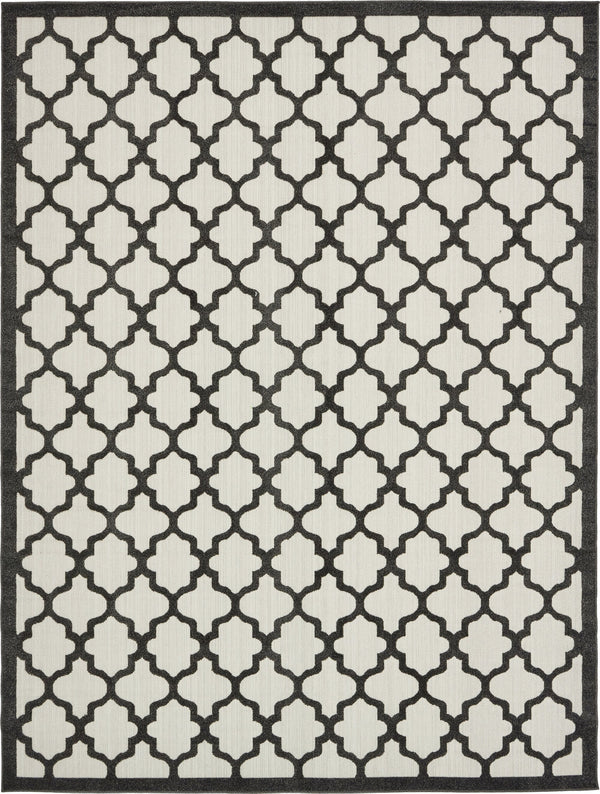 Unique Loom Outdoor Trellis Tulsa Machine Made Geometric Rug Black, Ivory 9' 0" x 12' 2"