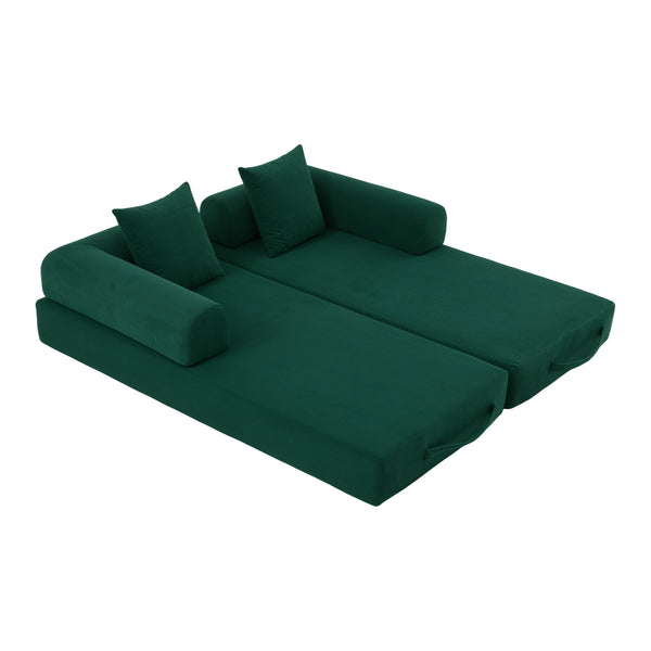 English Elm UNITED modular foldable sofa with metal frame, corduroy upholstery, side pocket & quick assembly convenience Emerald W1568P375638