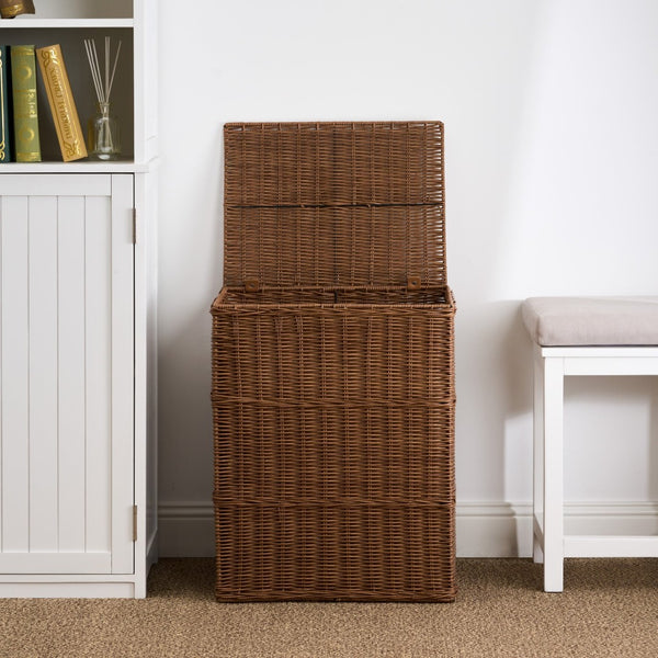 English Elm Joseph Resin Wicker Laundry Hamper Rectangular Open Weave Airflow Bathroom Storage B2765P481179