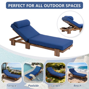 English Elm U_style Solid Acacia Wood Outdoor Lounge Set Adjustable Reclining Poolside Chairs with Headrest Navy Blue WY000483AAC
