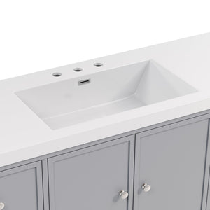 English Elm 60" Freestanding Bathroom Vanity Fluted Fronts Soft Close Drawers Drop-in Sink Blue Gray N817P404100B