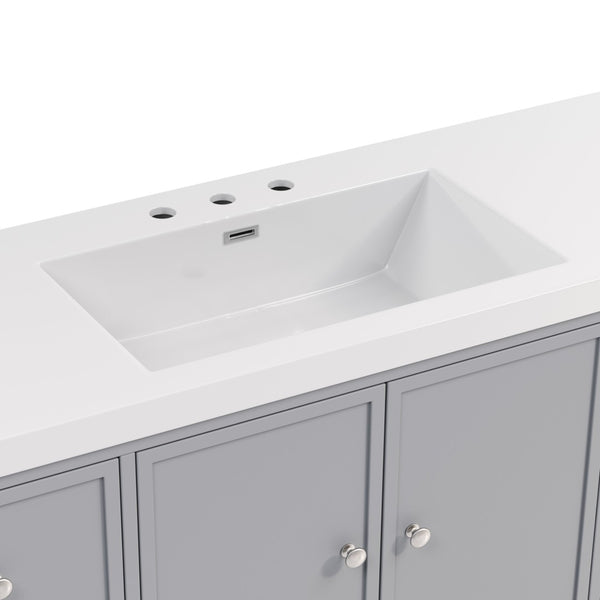 English Elm 60" Freestanding Bathroom Vanity Fluted Fronts Soft Close Drawers Drop-in Sink Blue Gray N817P404100B