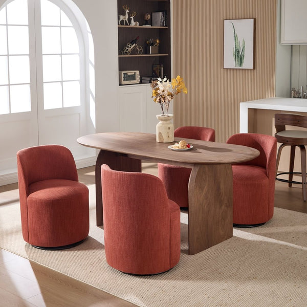 English Elm Set Swivel Barrel Accent Chair Armless Linen Upholstered Compact Seat for Dining Vanity Bedroom Orange W3244P454057