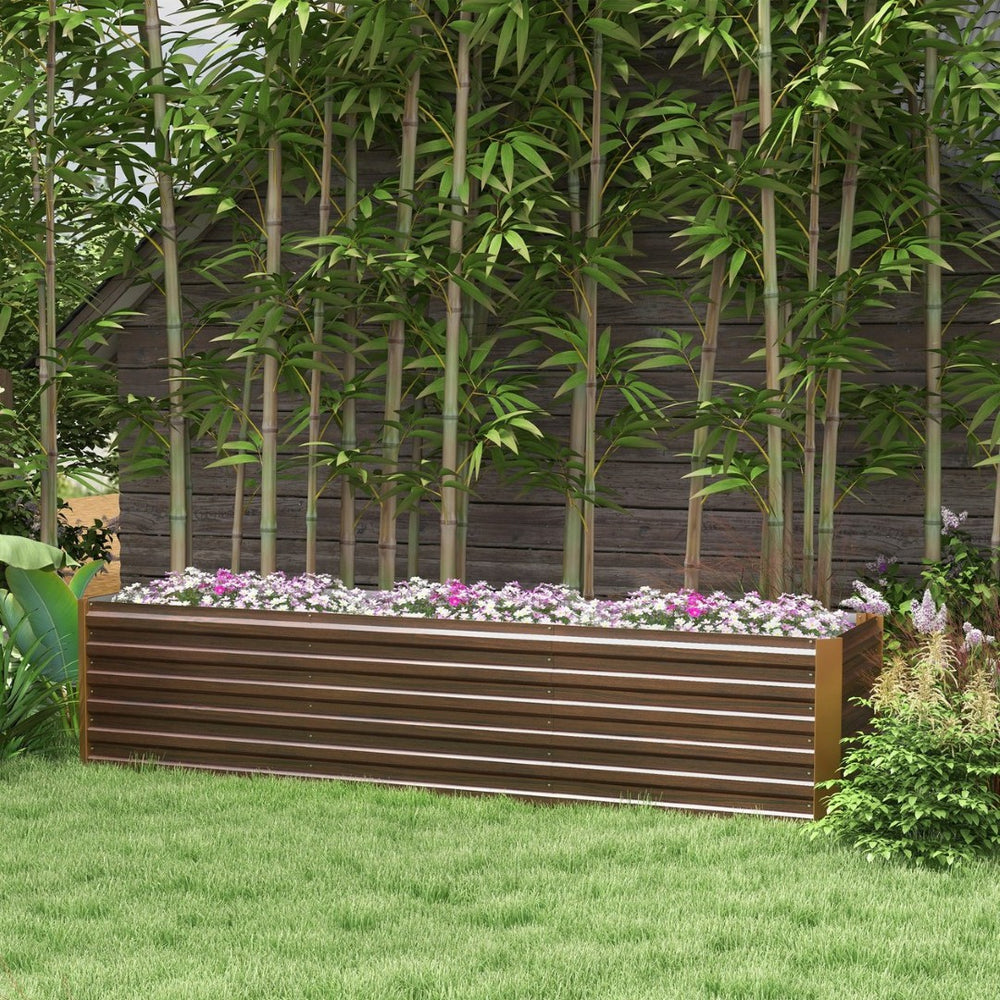 English Elm Outsunny Galvanized Steel Raised Garden Bed with Safety Edging for Herbs and Veggies W2225P174432
