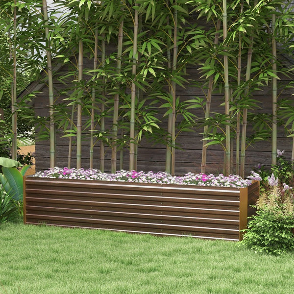 English Elm Outsunny Galvanized Steel Raised Garden Bed with Safety Edging for Herbs and Veggies W2225P174432