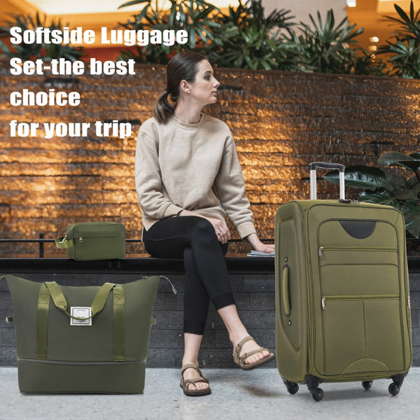 English Elm Softside Expandable Spinner Luggage Set with Tsa Lock Duffel Polyester Travel Army Green N732P201004Y