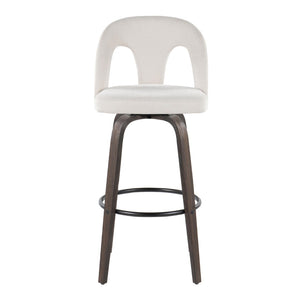 English Elm Fixed-height Swivel Barstools Walnut Bentwood Frame White Upholstered Seat Set of 2 B202S01875