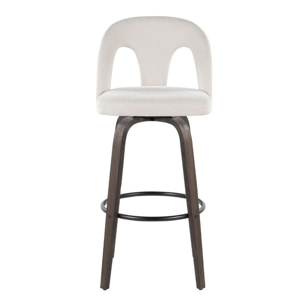 English Elm Fixed-height Swivel Barstools Walnut Bentwood Frame White Upholstered Seat Set of 2 B202S01875