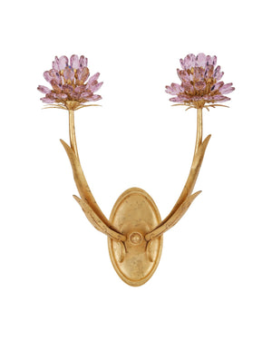 Currey & Company Marilee Double-light Wall Sconce - Elegant Dutch Gold Leaf With Pink Crystal Blossoms For Glow Pink Crystal ,Wrought Iron 5000-0278-currey-company