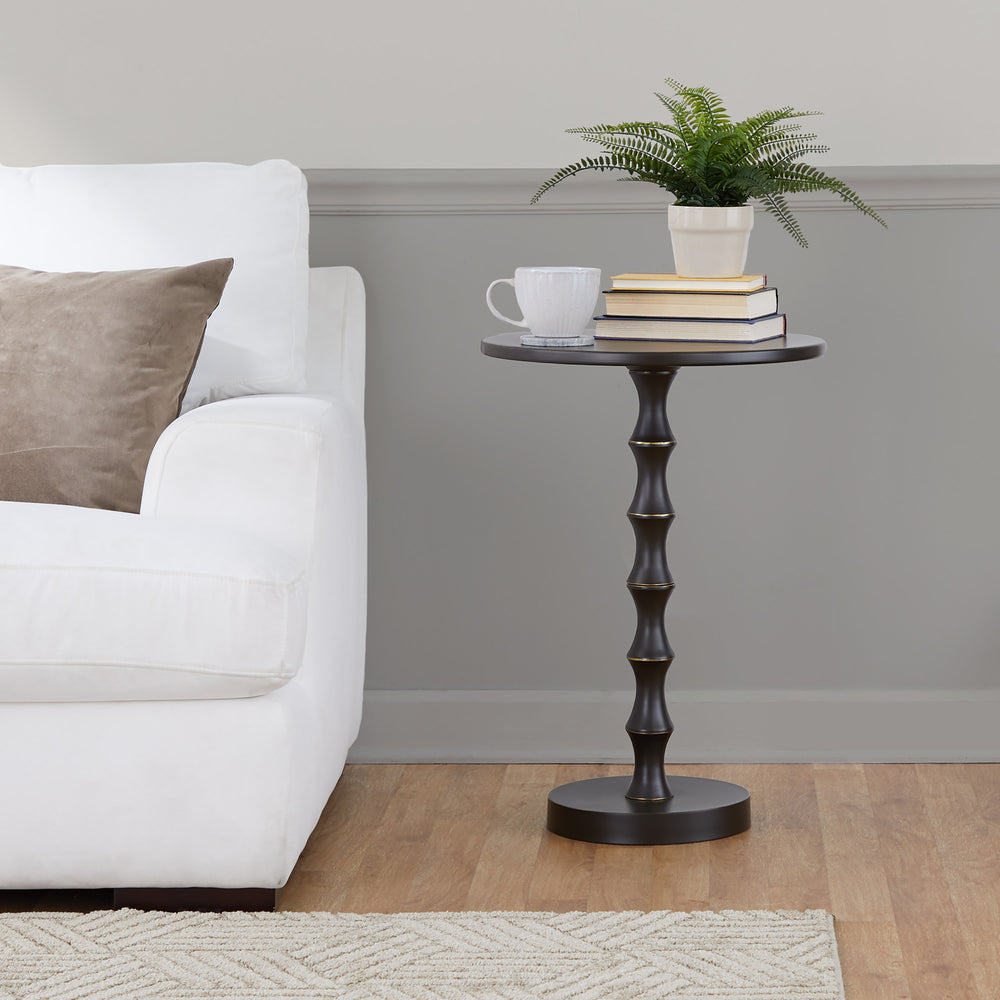 English Elm Bora Contemporary Metal Accent Table with Bamboo-Inspired Pedestal, Sleek Modern End Table, Indoor Use Only Oil-Rubbed Bronze B202P223401
