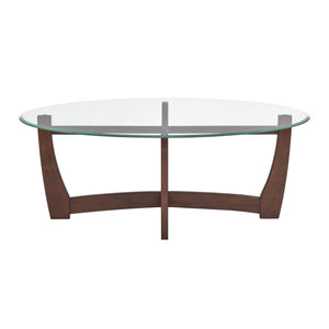 English Elm 48 Oval Glass Coffee Table with Tempered Top and Solid Wood Base, Stylish 48" Center Table for Living Rooms Cherry W487P317843