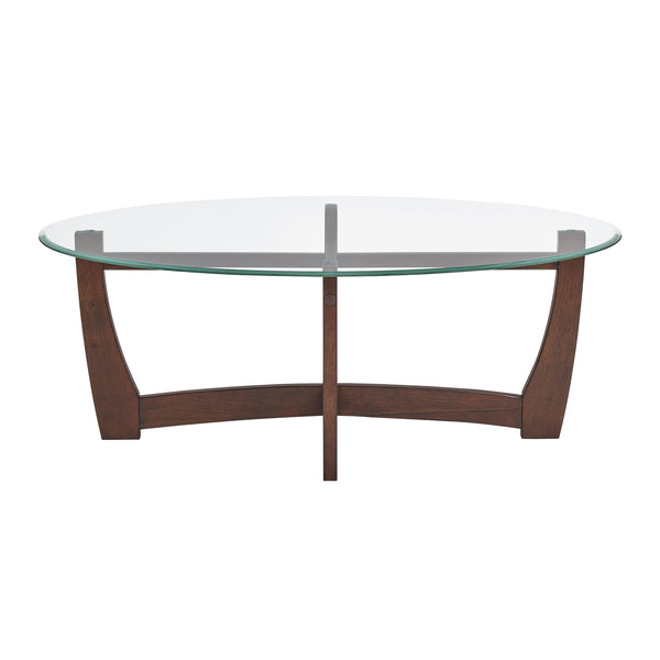 English Elm 48 Oval Glass Coffee Table with Tempered Top and Solid Wood Base, Stylish 48" Center Table for Living Rooms Cherry W487P317843
