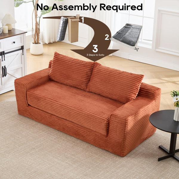 English Elm Loveseat Convertible Sofa Bed with Memory Foam & Steel Frame, No Assembly, Corduroy Comfort Orange W2959P278453