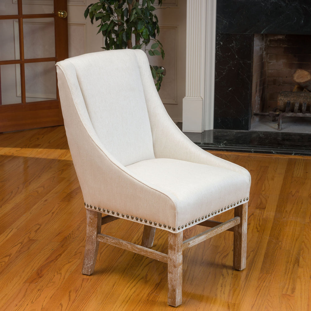 English Elm Christopher Knight Home® - WORTHINGTON Linen Upholstered Dining Chair with Nailhead Trim, Sloped Arms & Tapered Legs for Contemporary Comfort 57371.00
