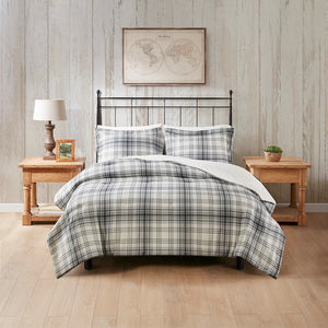 English Elm King/Cal King Bernston Faux Wool to Faux Fur Comforter Set – Plaid Print, Down Alternative, Oeko-Tex B035129374
