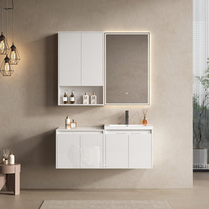 English Elm 48" Modern Bathroom Vanity With Glossy Resin Sink, Soft-Close Storage & Stylish Float Mount Design W999S00422