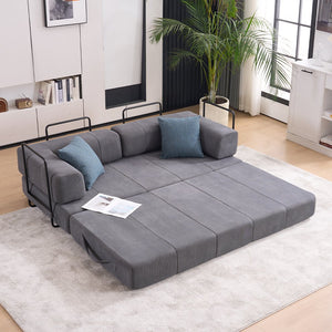 English Elm Folding Sofa Bed with Corduroy Cover, 78.5" Convertible Futon Couch, No-Assembly Foam Spring Mattress, Compact Sleeper for Living Room Grey W2915P276678
