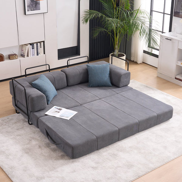 English Elm Folding Sofa Bed with Corduroy Cover, 78.5" Convertible Futon Couch, No-Assembly Foam Spring Mattress, Compact Sleeper for Living Room Grey W2915P276678