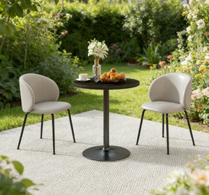 English Elm Modern Round Dining Table with Black Wood Grain Mdf Top for Compact Living Spaces T3971P429458