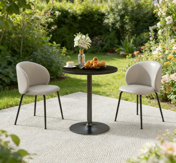 English Elm Modern Round Dining Table with Black Wood Grain Mdf Top for Compact Living Spaces T3971P429458