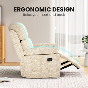 English Elm Small Recliner Chair with Padded Cushioning and Acacia Wood Frame, Easy Assembly, 330lb Capacity Sand T3623P408690