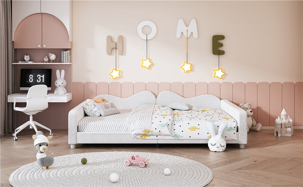 English Elm Full Sherpa Upholstered Daybed with Cloud-Shaped Backrest, No Box Spring Needed, Cozy Modern Sofabed White 57 L x 25.5 W x 8 H N733P234605K