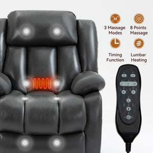 English Elm Dual Motor Power Lift Recliner with Massage Heat and 180 Degree Brown Lounge Chair W1803S00065