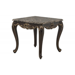 English Elm Traditional Faux Marble Sofa Side Table with Gold Inlay Carved Cabriole Legs Espresso B011P457606