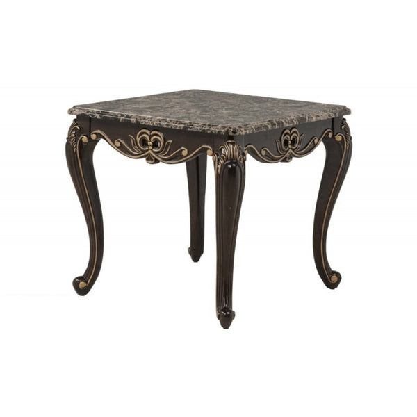 English Elm Traditional Faux Marble Sofa Side Table with Gold Inlay Carved Cabriole Legs Espresso B011P457606