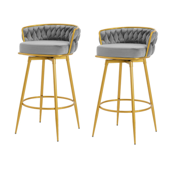 English Elm Christopher Knight Home® - Swivel Counter Height Bar Stools Set of 2 with 180° Turn, Hand-Woven Back, Gold Frame, Velvet Comfort Grey N762P216979E