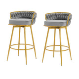 Christopher Knight Home® - Noble House - - Swivel Counter Height Bar Stools Set Of 2,31.5"Bar Height Stools With Hand-Woven Backrest & Gold Metal Legs,Modern Low Back Upholstered Kitchen Chairs With Footrest For Island,Dining Room,Grey