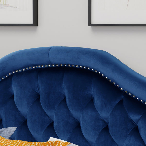 English Elm Tufted Queen Headboard with Nailhead Trim Solid Wood Frame Adjustable Iron Legs Navy Blue 57875.00NVLTNBLU