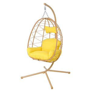 English Elm Hanging Egg Chair Wicker Swing with Stand Ergonomic Cradle for Patio or Bedroom T5880P497562