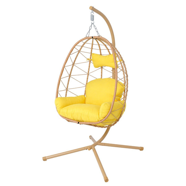 English Elm Hanging Egg Chair Wicker Swing with Stand Ergonomic Cradle for Patio or Bedroom T5880P497562