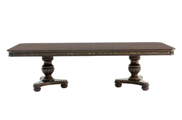 English Elm Royal Russian Hill Extendable Dining Table Double Pedestal Cherry with Gold Tipping, 44"-112" Elegant Traditional Design B011S01933