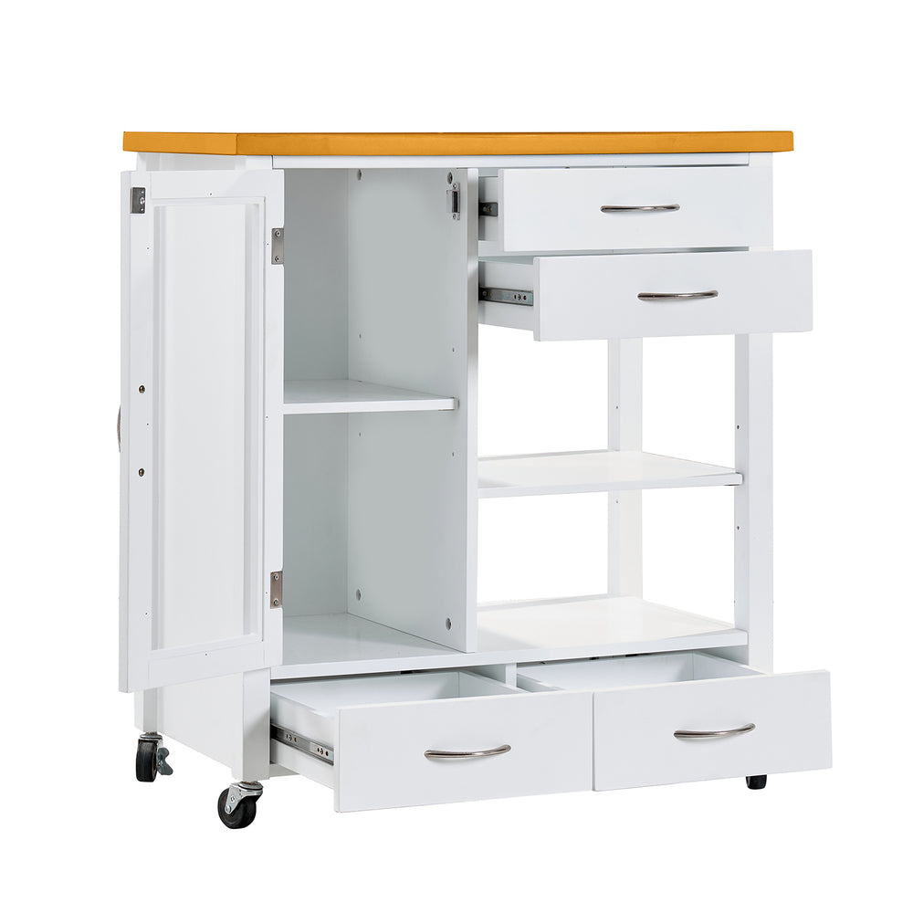 English Elm Kitchen Island Cart Ameican White Oak Top with Glass Door, Drawers, Towel Bar & Locking Wheels, Modern W3417P329701