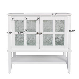 English Elm Christopher Knight Home® - 36" Bathroom Vanity with Ceramic Sink, Solid Wood Legs, Waterproof Finish, Soft-Close Hinges, Open Shelf, Silver Knobs White N817P286249W