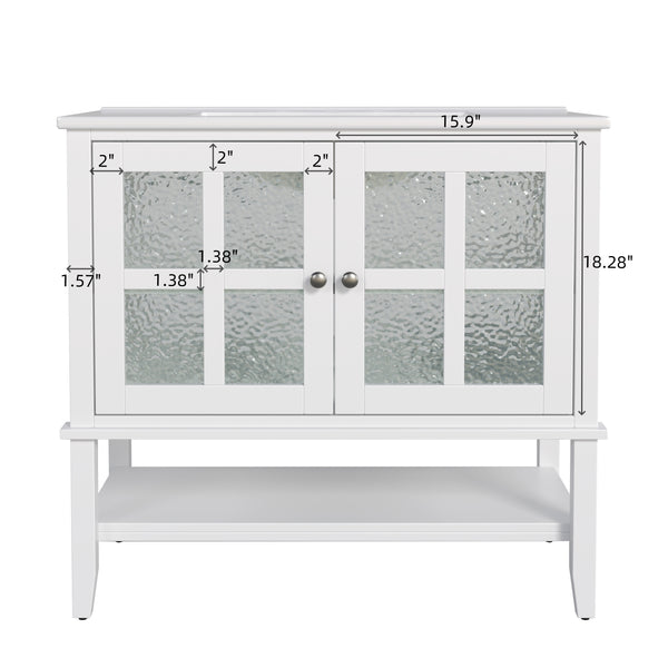 English Elm Christopher Knight Home® - 36" Bathroom Vanity with Ceramic Sink, Solid Wood Legs, Waterproof Finish, Soft-Close Hinges, Open Shelf, Silver Knobs White N817P286249W