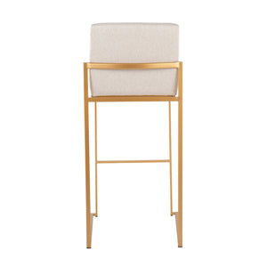 English Elm Fuji High Back Barstools In Gold Steel & Beige Fabric - Set Of 2 For Modern Kitchen Elegance B202P222174
