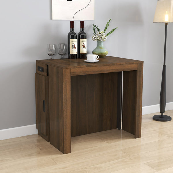 English Elm Modern Extendable Dining Table with Built-In Outlet, USB Ports & Storage, Space-Saving Console to 118" Walnut W331S00191