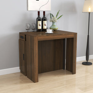 English Elm Modern Expandable Dining Table with Built-In Outlet, 5-Panel Extendable Space-Saving Design for Gatherings Walnut W331S00191
