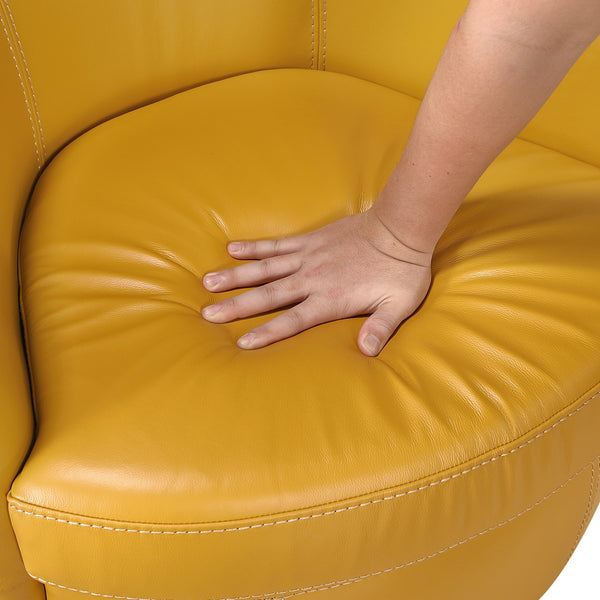 English Elm Luxury Top Grain Leather Swivel Barrel Chair with Solid Wood Frame, 360° Rotation, Removable Cushion Cover, No Assembly Required Yellow 32 L x 30 W x 33.5 H B011P308558