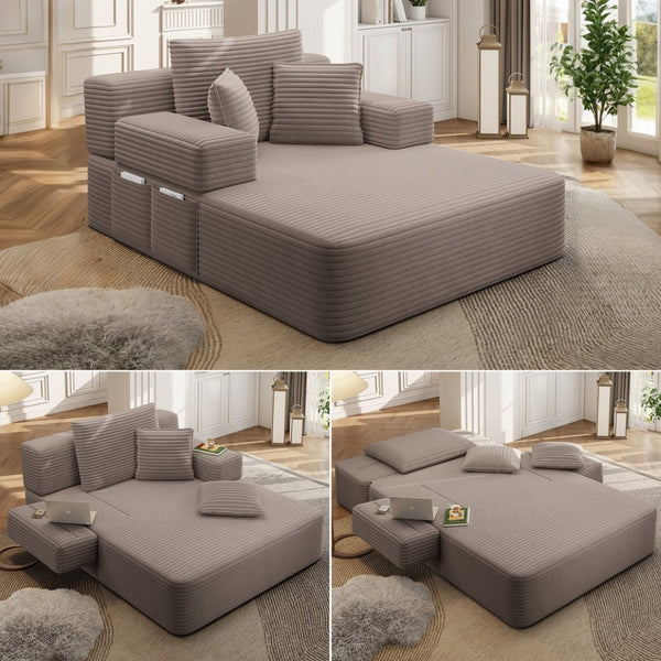 English Elm Luxurious Corduroy Frameless Chaise with Sleeper Conversion Foam Cushioning and Storage Pocket Coffee W3219P459757