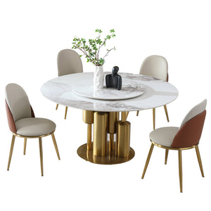 English Elm Modern Marble Dining Table - 59" Round Sintered Stone With 360° Lazy Susan For Chic Dining Spaces W2699S00014