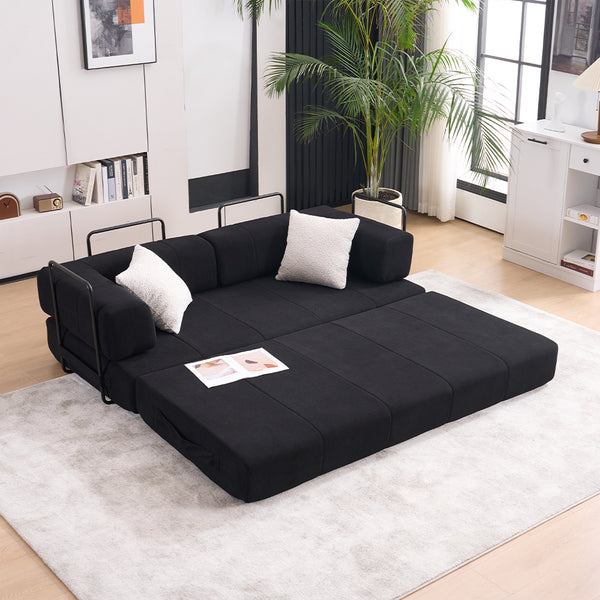 English Elm Folding Sofa Bed with Corduroy Cover, 78.5" Convertible Futon Couch, No-Assembly Foam Spring Mattress, Compact Sleeper for Living Room Black W2915P276677