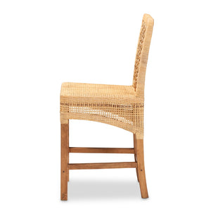 English Elm Modern Rattan Openwork Backrest Counter Stool Mahogany Frame for Kitchen Islands B2750P420358